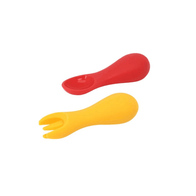 Marcus & Marcus -Palm Grasp Silicone Spoon & Fork Set Marcus the Lion- Red-1875027415361785856