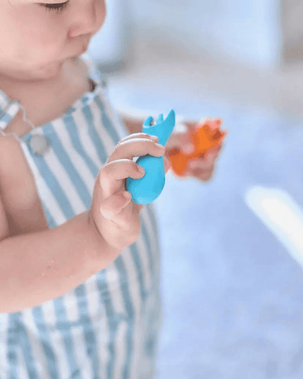 Marcus & Marcus -Palm Grasp Silicone Spoon & Fork Set Lucas the Hippo- Blue-1875027415667970054