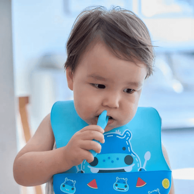 Marcus & Marcus -Palm Grasp Silicone Spoon & Fork Set Ollie the Elephant green-1875027415512780807