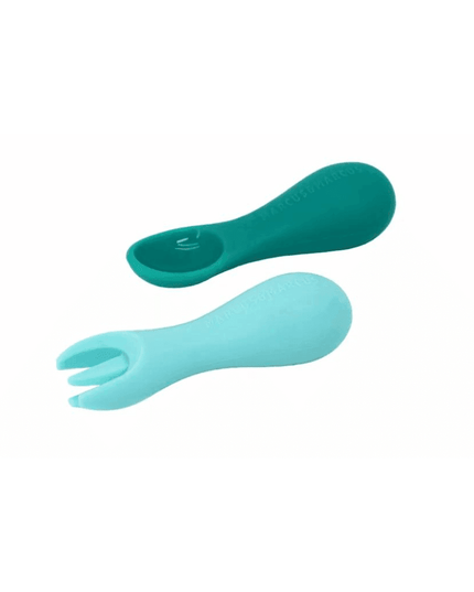 Marcus & Marcus -Palm Grasp Silicone Spoon & Fork Set Ollie the Elephant green-1875027415512780800