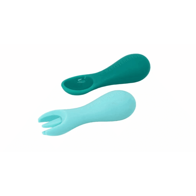 Marcus & Marcus -Palm Grasp Silicone Spoon & Fork Set Ollie the Elephant green-1875027415512780800