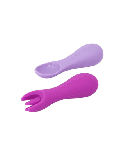 Marcus & Marcus -Palm Grasp Silicone Spoon & Fork Set Willo the Whale-Purple-1875027516012498944