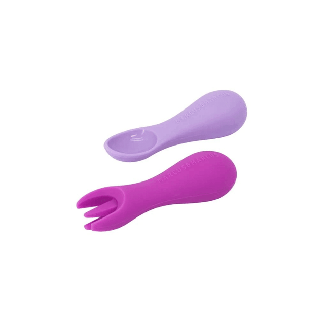 Marcus & Marcus -Palm Grasp Silicone Spoon & Fork Set Willo the Whale-Purple-1875027516012498944