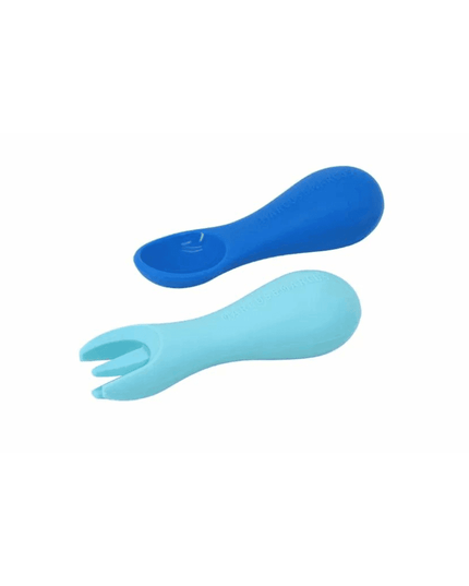Marcus & Marcus -Palm Grasp Silicone Spoon & Fork Set Lucas the Hippo- Blue-1875027415667970048