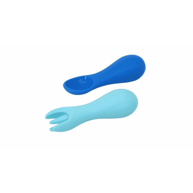 Marcus & Marcus -Palm Grasp Silicone Spoon & Fork Set Lucas the Hippo- Blue-1875027415667970048