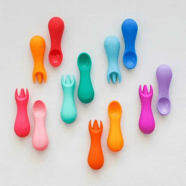 Marcus & Marcus -Palm Grasp Silicone Spoon & Fork Set Lucas the Hippo- Blue-1875027415667970049