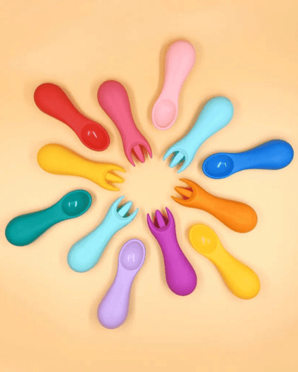 Marcus & Marcus -Palm Grasp Silicone Spoon & Fork Set Lucas the Hippo- Blue-1875027415667970051