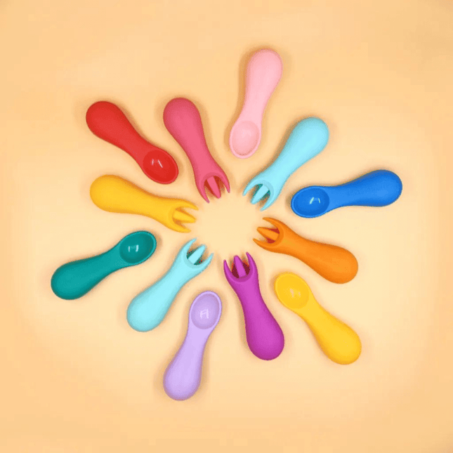 Marcus & Marcus -Palm Grasp Silicone Spoon & Fork Set Lucas the Hippo- Blue-1875027415667970051