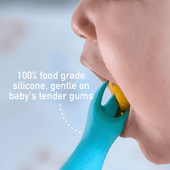 Marcus & Marcus -Palm Grasp Silicone Spoon & Fork Set Ollie the Elephant green-1875027415512780804