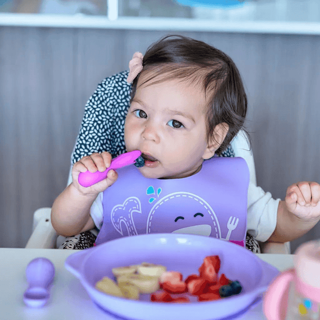 Marcus & Marcus -Palm Grasp Silicone Spoon & Fork Set Willo the Whale-Purple-1875027516012498949
