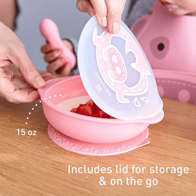 Marcus & Marcus - Sunction Bowl with Lid Pocky the Pig-Pink-1875027468595892226