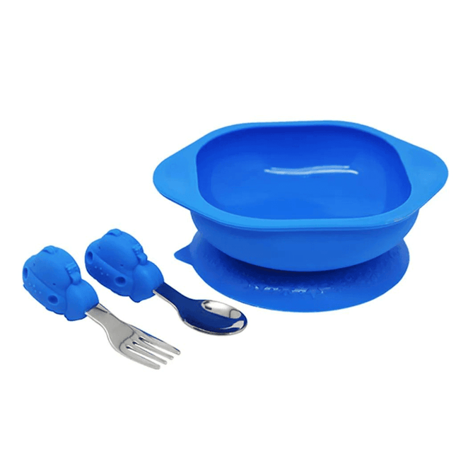 Marcus & Marcus-Toddler Silicone Mealtime Gift Set Lucas the Hippo- Blue-1875027472341405696