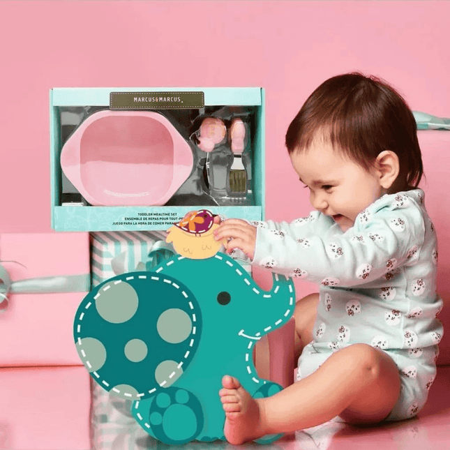 Marcus & Marcus-Toddler Silicone Mealtime Gift Set Lucas the Hippo- Blue-1875027472341405702