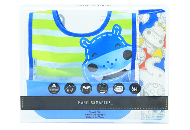 Marcus & Marcus - travel bib Lucas the Hippo- Blue-1875027518390669313
