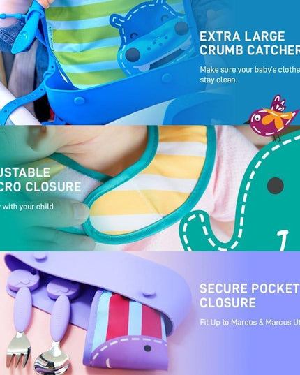Marcus & Marcus - travel bib Lucas the Hippo- Blue-1875027518390669317