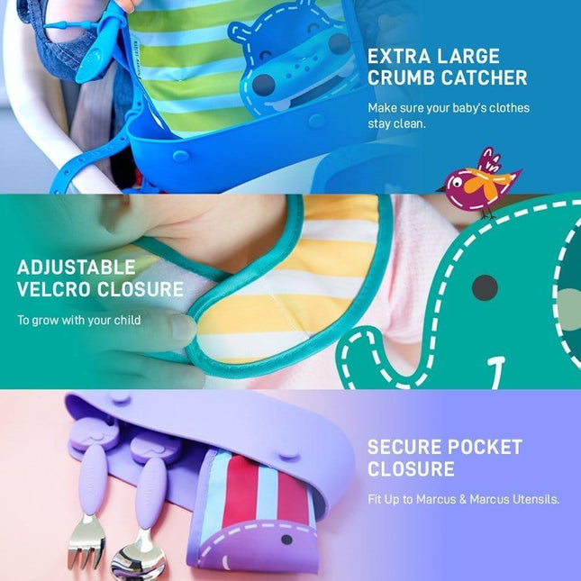 Marcus & Marcus - travel bib Lucas the Hippo- Blue-1875027518390669317