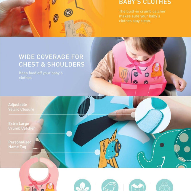 Marcus & Marcus -Wide Coverage Creative Toddler Bibs Pocky Pink-1875027445539803139