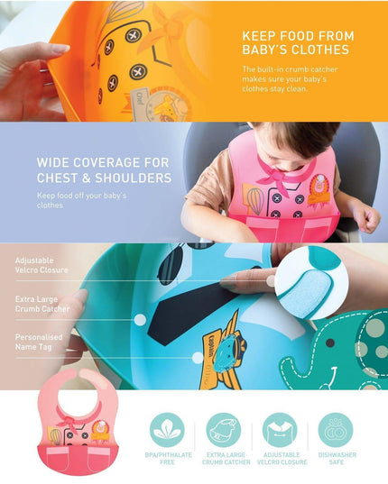 Marcus & Marcus -Wide Coverage Creative Toddler Bibs Ollie green-1875027445397196803
