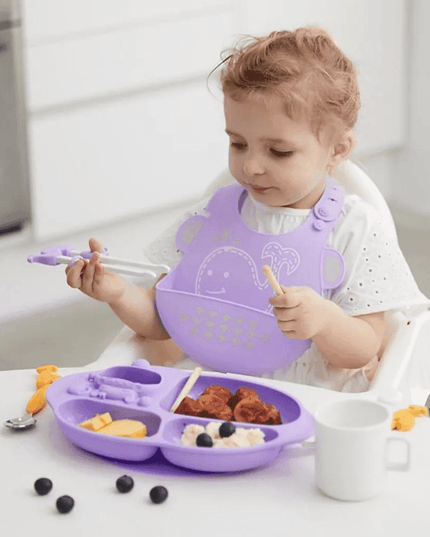 Marcus & Marcus -Yummy Dips Suction Divided Plate Lucas the Hippo- Blue-1875027463151685639