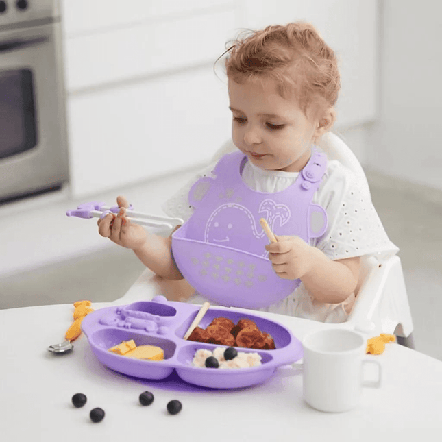 Marcus & Marcus -Yummy Dips Suction Divided Plate Lucas the Hippo- Blue-1875027463151685639