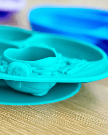 Marcus & Marcus -Yummy Dips Suction Divided Plate Lucas the Hippo- Blue-1875027463151685640