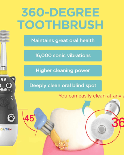 MEGA TEN 360-Degree Kids Electric Toothbrush with LED Light 1-4 Yrs Monkey-1875027403600957443