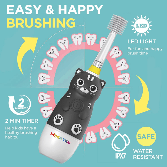 MEGA TEN 360-Degree Kids Electric Toothbrush with LED Light 1-4 Yrs Monkey-1875027403600957444