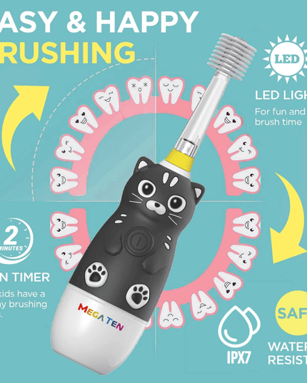 MEGA TEN 360-Degree Kids Electric Toothbrush with LED Light 4Yrs+ Black Cat-1875027403781312516
