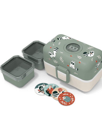 Monbento Tresor Graphic Kids's Bento Box- Green Raccoon Green Raccoon-1875027410735468546