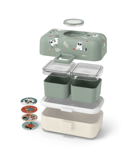 Monbento Tresor Graphic Kids's Bento Box- Green Raccoon Green Raccoon-1875027410735468548