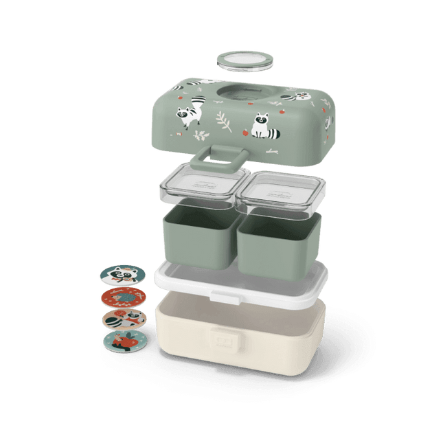 Monbento Tresor Graphic Kids's Bento Box- Green Raccoon Green Raccoon-1875027410735468548