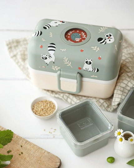 Monbento Tresor Graphic Kids's Bento Box- Green Raccoon Green Raccoon-1875027410735468550