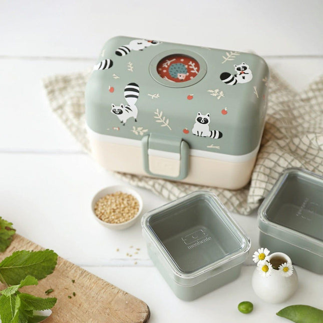 Monbento Tresor Graphic Kids's Bento Box- Green Raccoon Green Raccoon-1875027410735468550