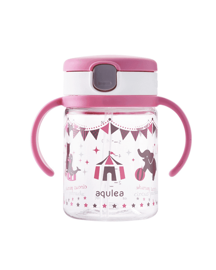Richell - Aqulea Clear Straw Bottle Mug 200ml Pink Circus-1875027469447335936