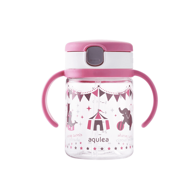 Richell - Aqulea Clear Straw Bottle Mug 200ml Pink Circus-1875027469447335936