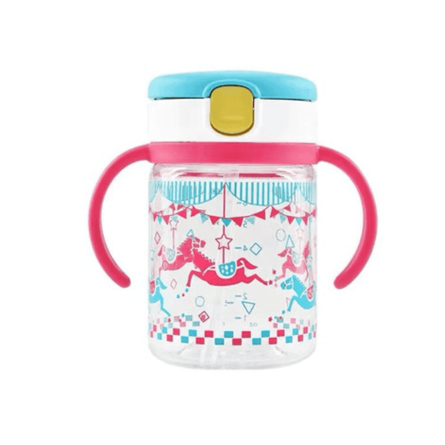 Richell - Aqulea Clear Straw Bottle Mug 200ml Pink Carousel-1875027469753520128