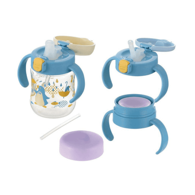 Richell - Tli Straw Mug Set R blue yellow bear S3 Straw-1875027531434954758