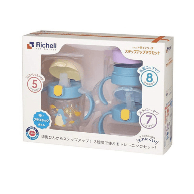Richell - Tli Straw Mug Set R blue yellow bear Yellow Penguin-1875027499826679808
