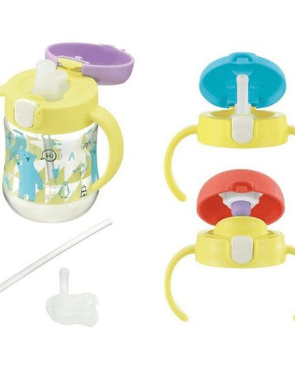 Richell - Tli Straw Mug Set R blue yellow bear S3 Straw-1875027531434954752