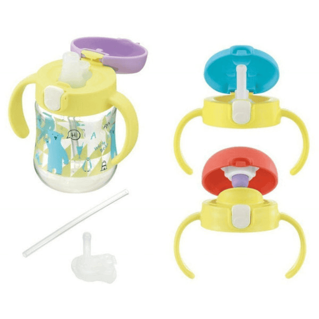 Richell - Tli Straw Mug Set R blue yellow bear S3 Straw-1875027531434954752